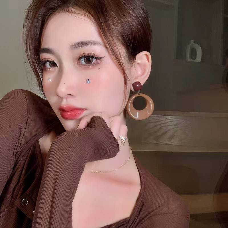 Bông Tai Mạ Bạc 925 Hình Tròn Cỡ Lớn Phong Cách Retro Hong Kong Thời Trang