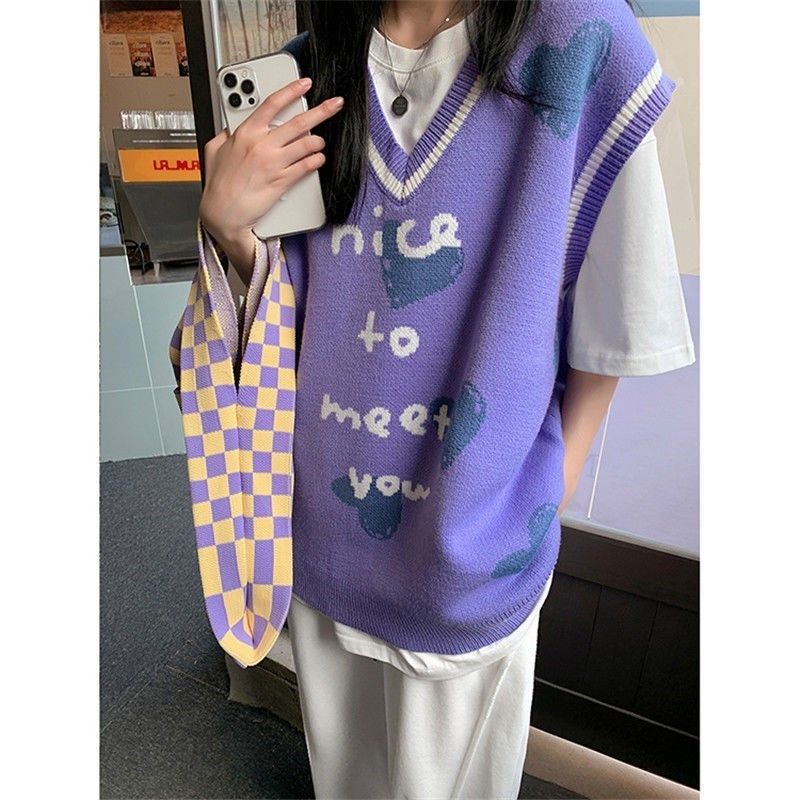 Áo len không tay cổ chữ v dáng rộng thời trang theo phong cách hàn quốc cho nữ