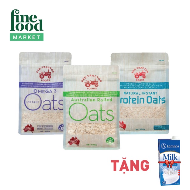 [Combo tiết kiệm] yến mạch protein Red Tractor Foods 400gr + omega3 Red tractor gói 500gr +  Rolled Oats gói 500gr