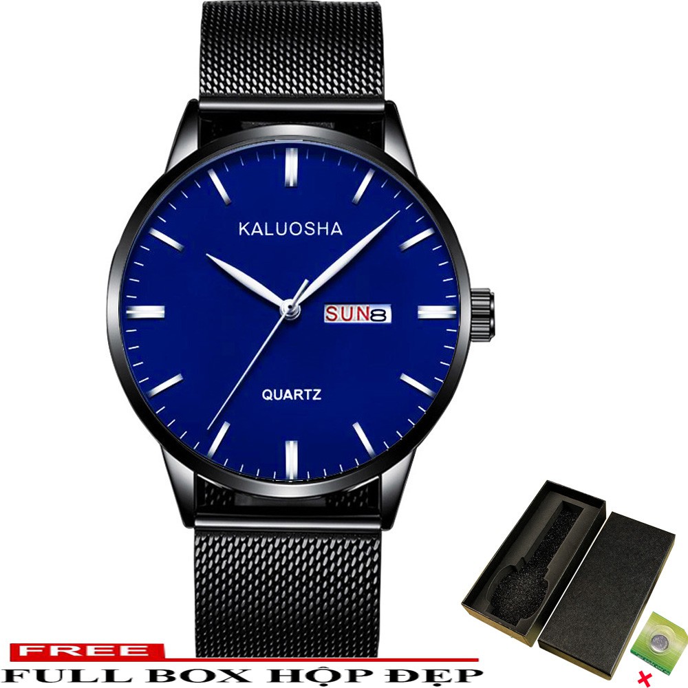Đồng Hồ Nam 2 Lịch KALUOSHA JAPAN Đẳng Cấp DOanh Nhân Dây Thép Lụa Cao Cấp_Full Box