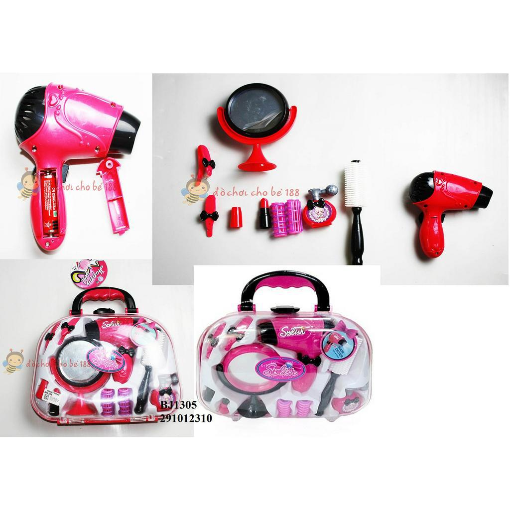 Đồ chơi vali trang điểm chuột mickey, valy làm tóc máy sấy tóc dùng pin cho bé