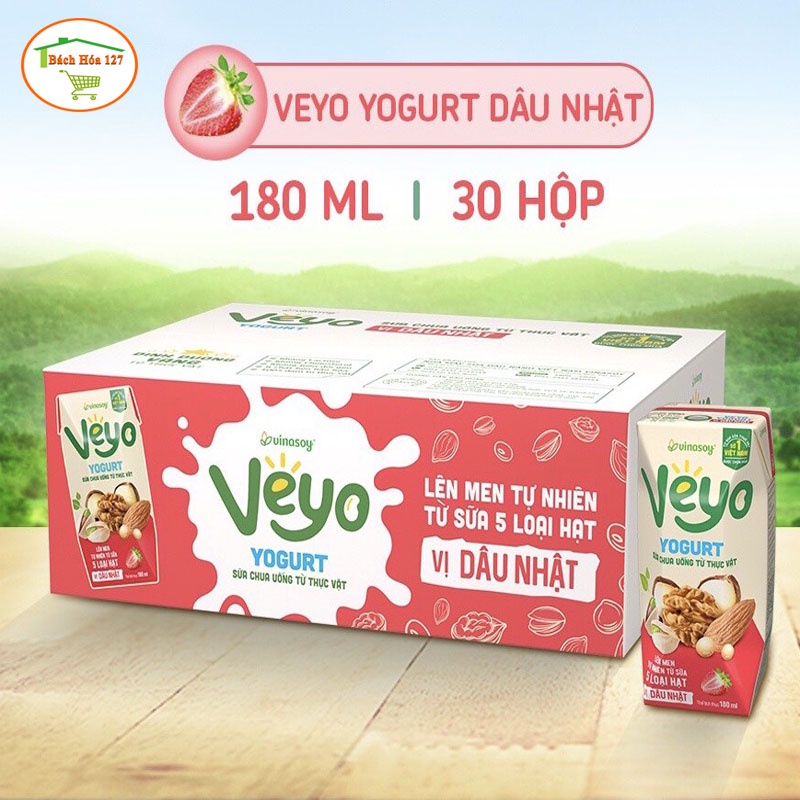 Thùng Sữa chua uống từ thực vật vị Dâu Tây Nhật (30 Hộp x 180ml) - Vinasoy