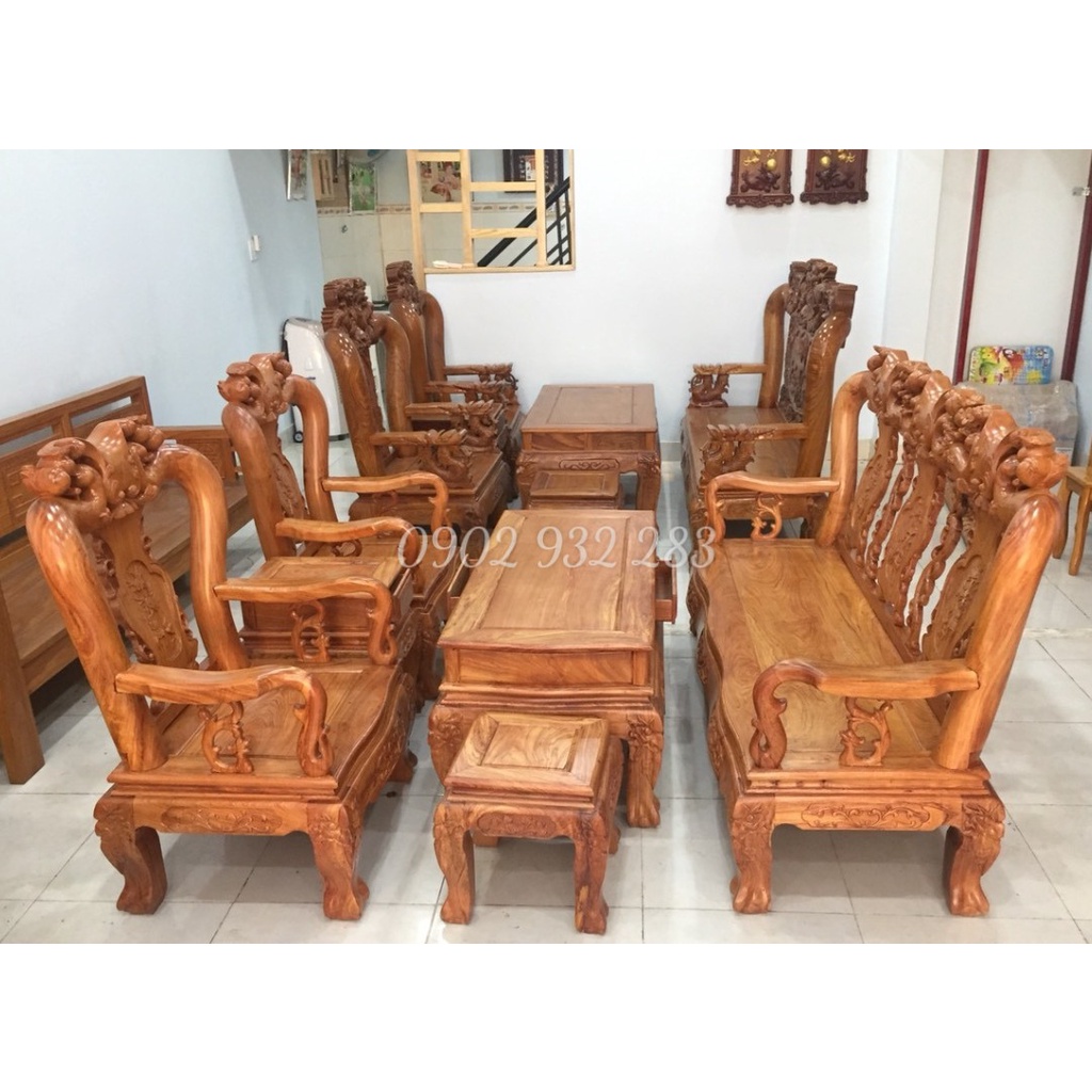 Bộ bàn ghế phòng khách gỗ hương cột 12
