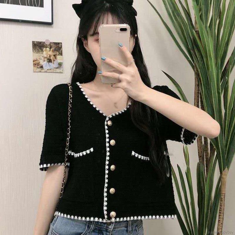 Áo dệt kim tay ngắn phong cách Hàn Quốc trẻ trung cho nữ