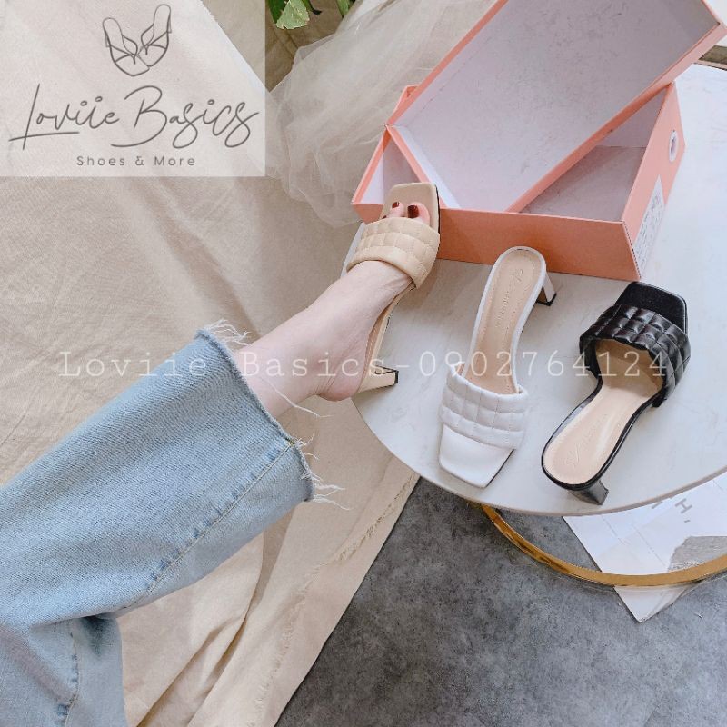 LOVIIE BASICS- DÉP CAO GÓT THỜI TRANG 5CM - GUỐC NỮ QUAI NGANG TRẦN CHỈ - DÉP CAO GÓT ĐẾ VUÔNG - GUỐC NỮ 5 PHÂN D200344