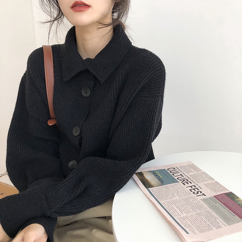 Áo khoác cardigan dệt kim dáng rộng phối hàng nút đơn thời trang