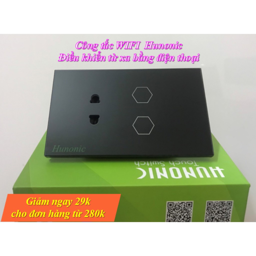 Công tắc thông minh điều khiển từ xa bằng điện thoại HUNONIC 2 nút tích hợp ổ cắm hàng việt nam chất lượng cao