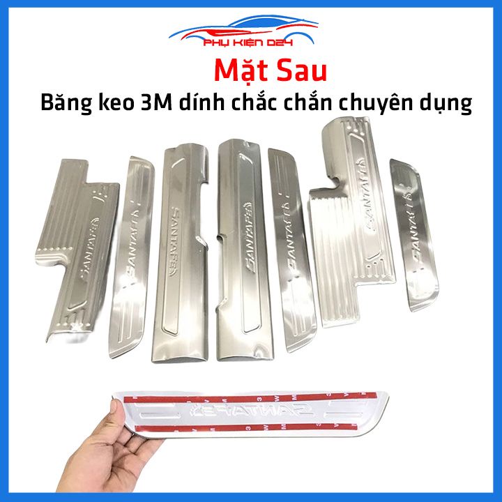 Bộ ốp bậc cửa trong ngoài nẹp bước chân Santafe 2019-2020-2021-2022-2023 Inox chống trầy trang trí xe