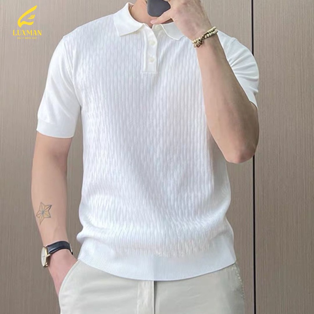 Áo polo cổ bẻ phong cách Hàn chất liệu dệt kim hàn cao cấp họa tiết đơn giản lịch sự và trẻ trung