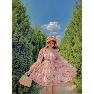 Sanrosie - Váy đầm xòe ngắn Cherry Blossom vải voan hoa hồng