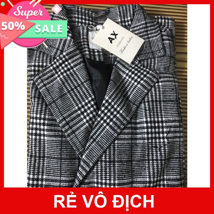 Áo Khoác Dạ Kẻ Đen 2 Lớp 🦋 Áo Choàng Nữ Dáng Hàn Quốc Siêu Xinh