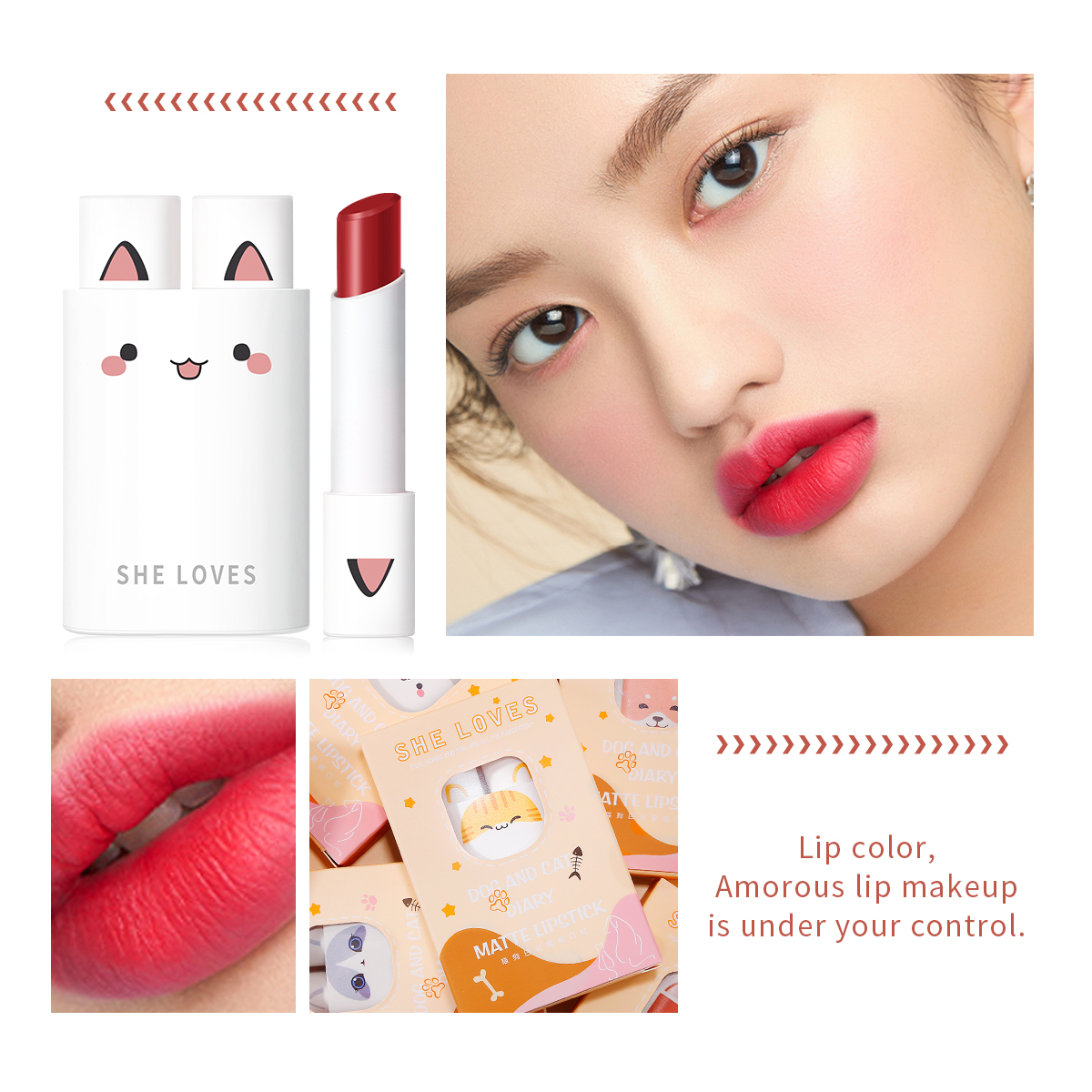 SHELOVES 2 In 1 Double Tube Dog And Cat Diary Matte Lipstick Vitamins Lipstick Waterproof Lipmakeup