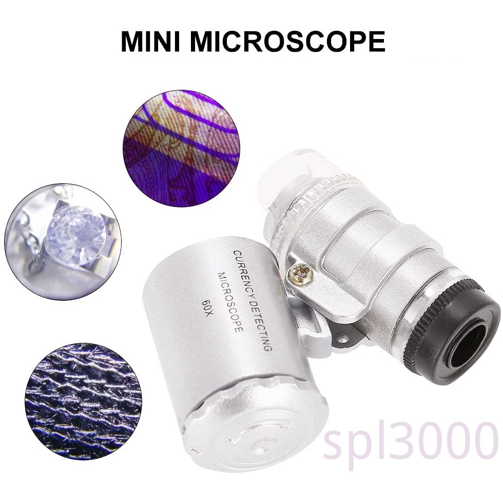 Kính hiển vi mini cầm tay phóng đại 60 lần có đèn LED tiện lợi