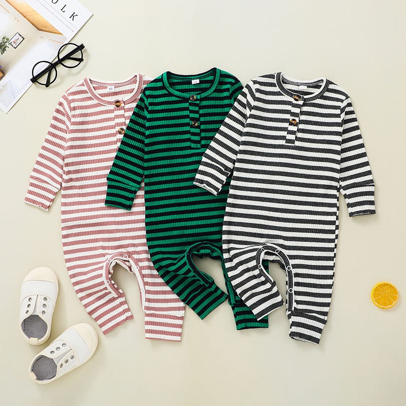Body Dài Tay Cho Bé Trai Bé Gái Sơ Sinh 0-12 Tháng,Bodysuit Liền Thân Áo Liền Quần Kẻ Sọc Cho Bé