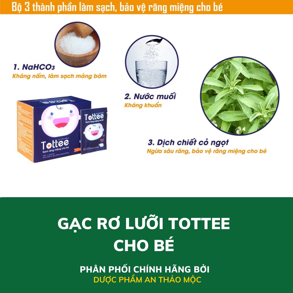 Gạc rơ lưỡi Tottee làm sạch nướu lưỡi tăng cường sức đề kháng răng miệng cho bé hộp 30 gói