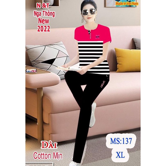 ĐỒ DẠO PHỐ (ĐỒ MẶC NHÀ) COTTON MỊN TAY NGẮN QUẦN DÀI, 3MHCT1371, size XL (từ 45kg đến 49kg) - 225k