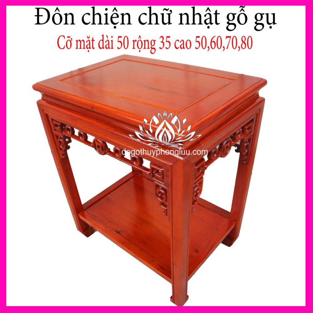 Đôn chiện lọng lỗ chữ nhật kê tượng gỗ gụ cỡ mặt 30x40
