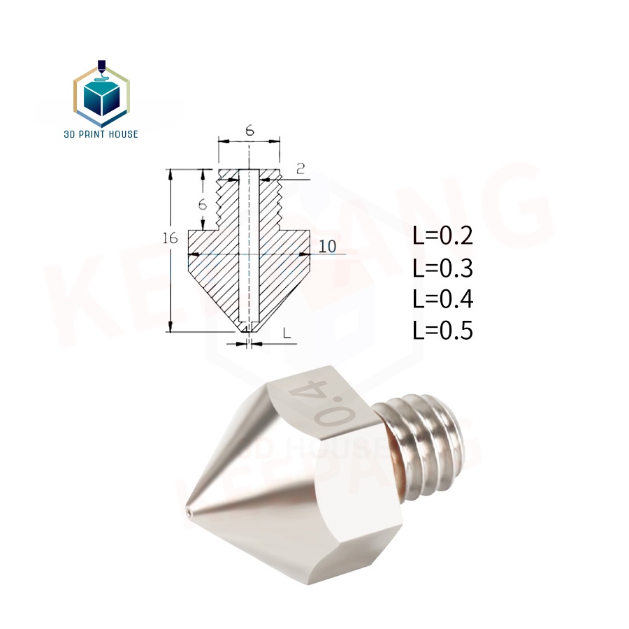 Đầu Phun MK8 loại Lớn 1.75 Mạ Crom Cho Máy In 3D