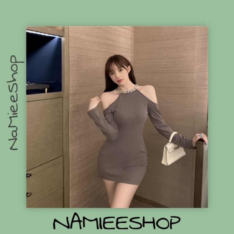 Váy body nữ cổ phối dây xích phong cách sang chảnh