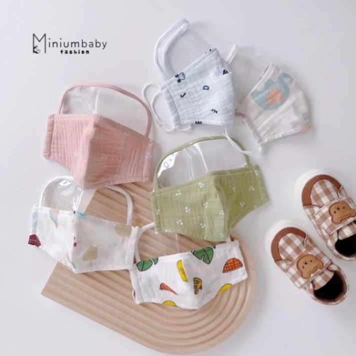 KHẨU TRANG XÔ MUSLIN 4 LỚP CÓ KÍNH CHẮN CHO BÉ