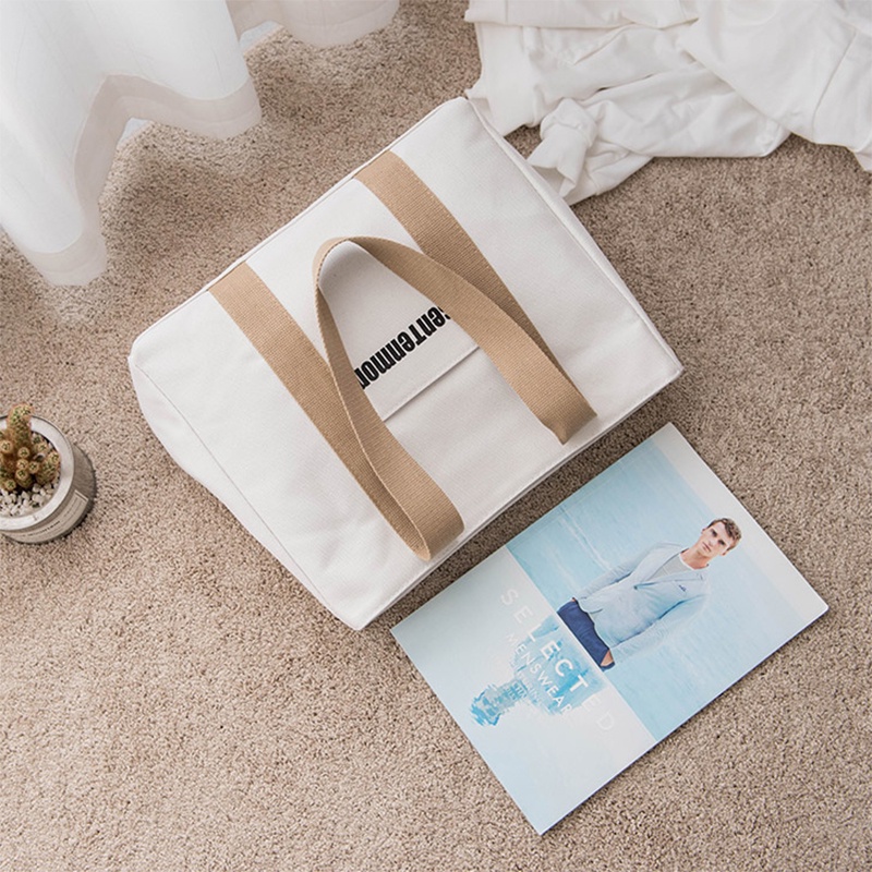 Túi đeo vai IELGY bằng vải canvas sức chứa lớn in họa tiết chữ thời trang Hàn Quốc đơn giản tiện dụng cho nữ