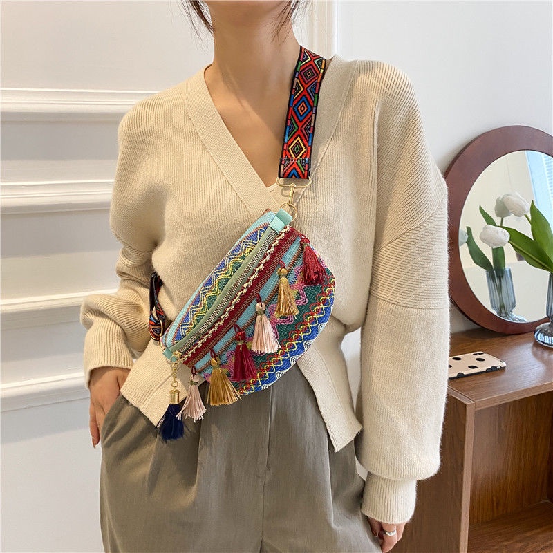 Túi Đeo Chéo Vai/Thắt Lưng Thêu Họa Tiết Phong Cách Dân Tộc Mẫu Mới 2021 Dễ Phối Đồ Thời Trang Cho Nữ