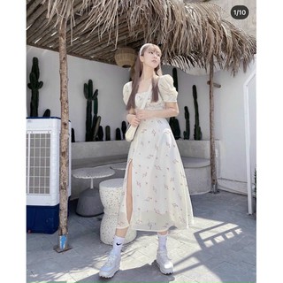 ĐẦM MAXI HOA CỔ U XẺ TÀ (KÈM VIDEO HÌNH THẬT)