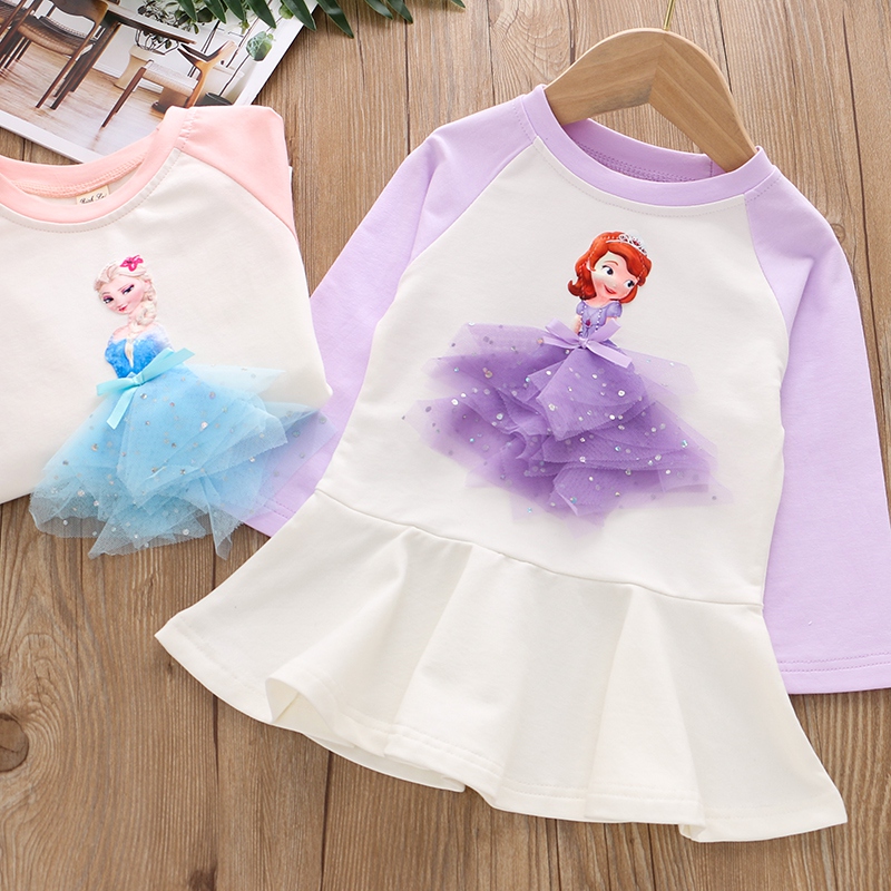 Đầm dài tay họa tiết chấm bi độc đáo cho bé gái