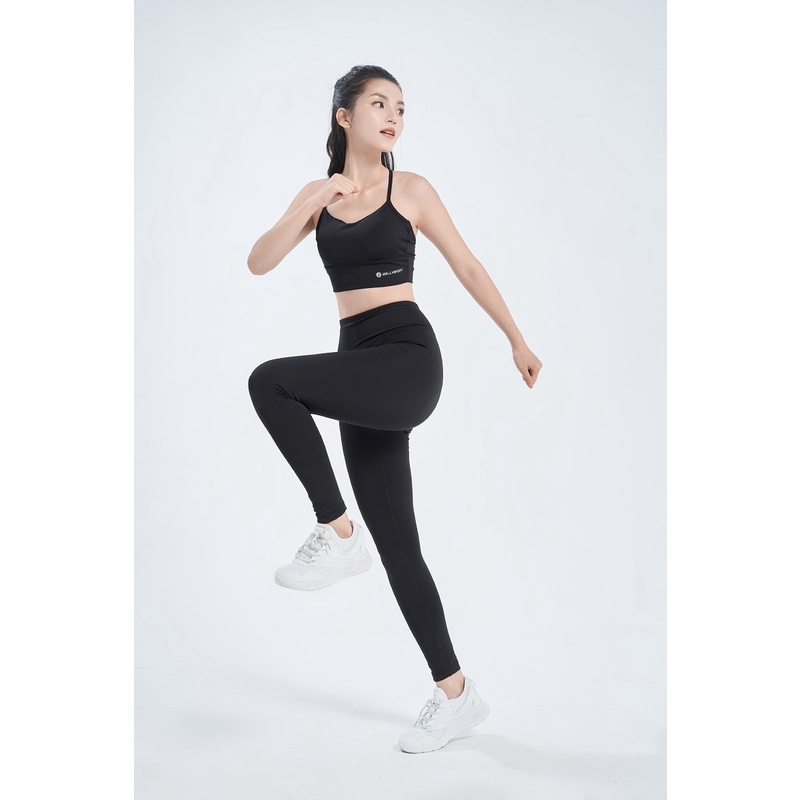 Quần legging dài thể thao nữ, đồ tập Yoga, Gym nữ Welly Sport Đen Black mã QDBL