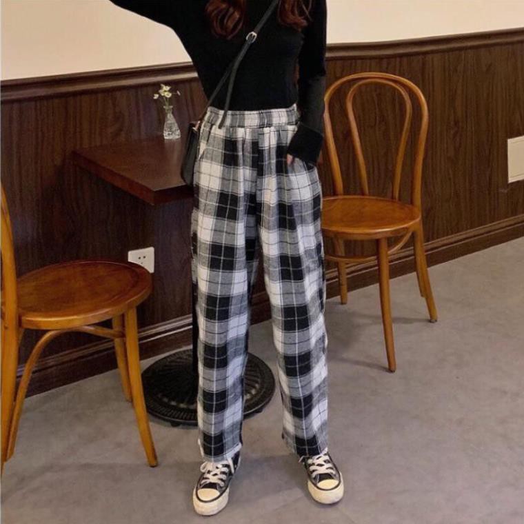 [Rẻ Vô Địch] Quần Kẻ Sọc Caro dáng suông ống rộng Phong Cách Hàn Quốc kèm ảnh thật