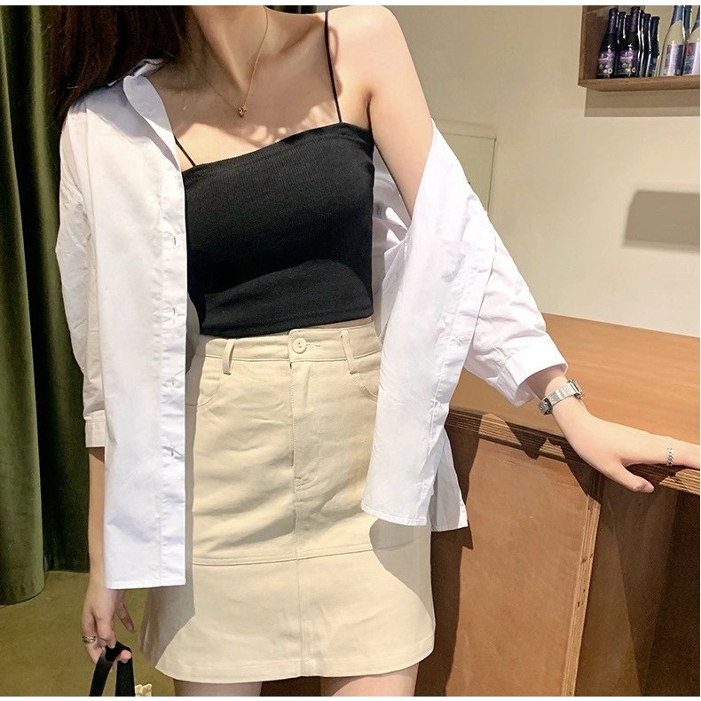 Áo hai dây tăm, áo 2 dây thun croptop ôm sợi bún 2day23