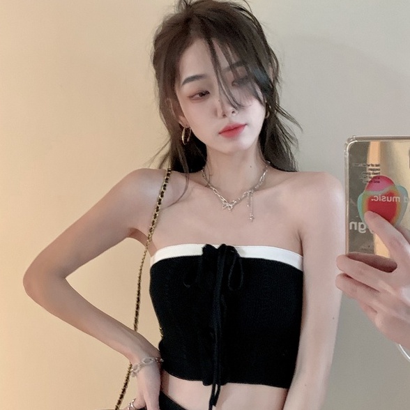 Áo quây dệt kim ZHELIHANGFEI phối bèo nhún gợi cảm thời trang