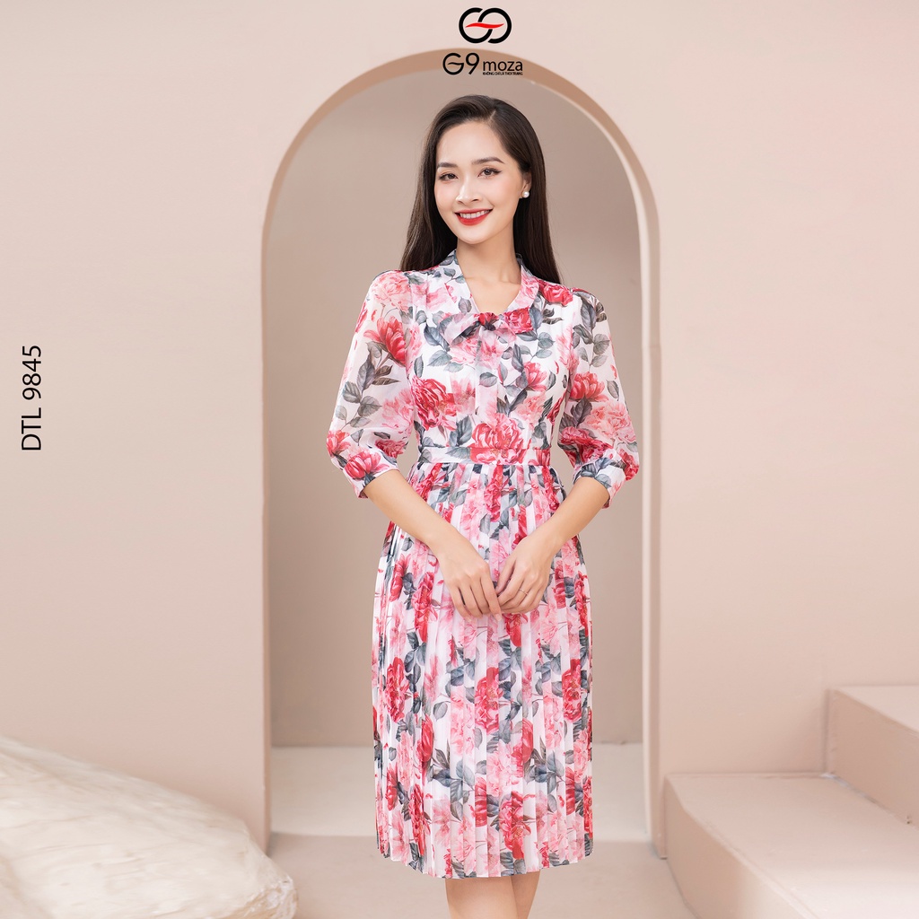 Đầm tay lỡ 9845 G9moza chất tơ chifon họa tiết dập ly tạo phong cách nhẹ nhàng điệu đà