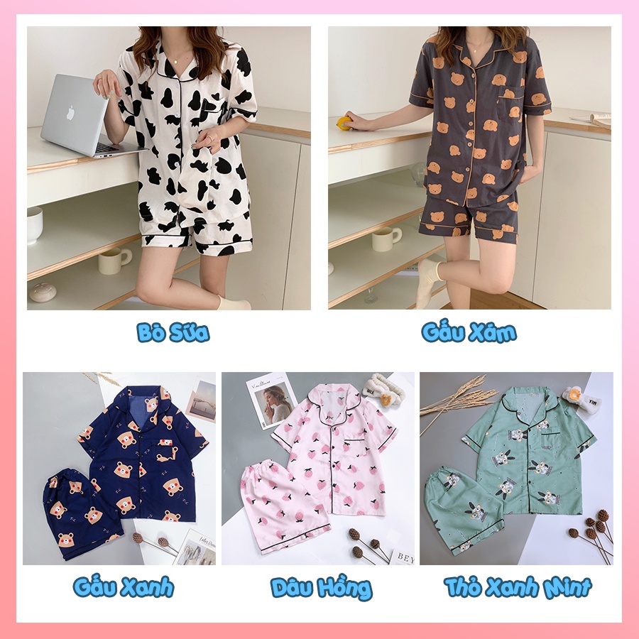 Đồ bộ nữ pijama mặc nhà, bộ ngủ dễ thương quần cộc áo cộc chất vải thô hàn mềm cho mùa hè PJMCOC05