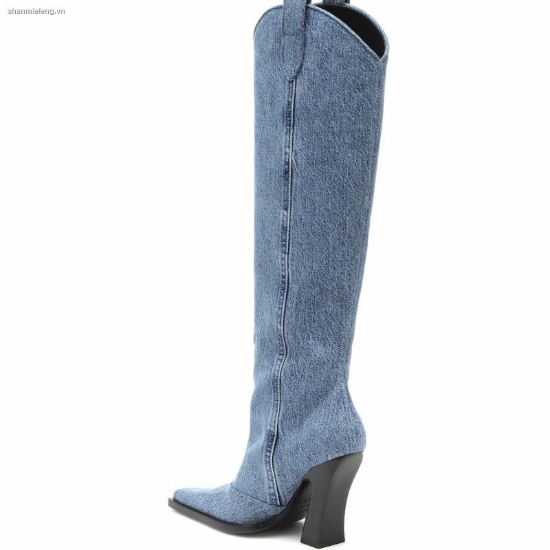 Giày bốt cao gót da mềm mũi nhọn phong cách cao bồi mỹ thời trang cho nữ 2021