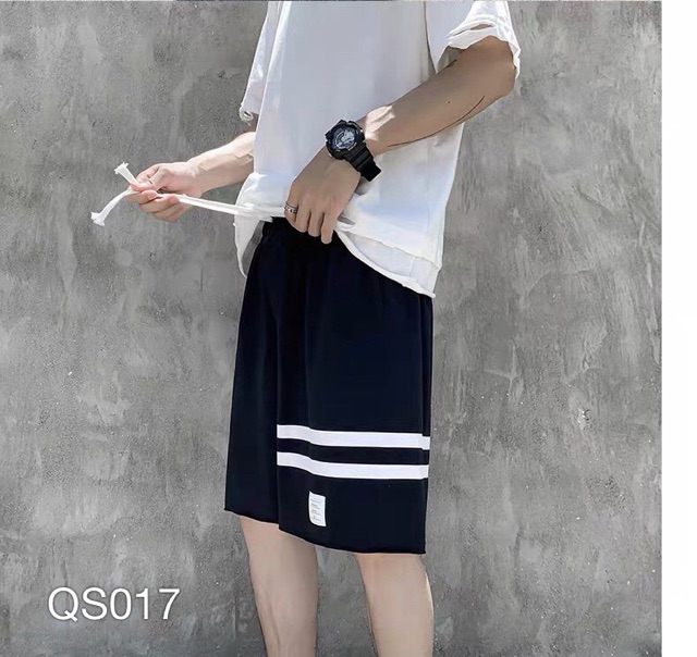 Quần short thun nam và nữ VN CLO phối 2 sọc trắng - QS017