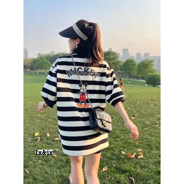 Áo Polo Cổ Bẻ Chuột Mickey Dáng Thụng Tay Lỡ