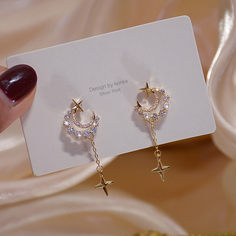 Bông Tai Hình Mặt Trăng Đính Đá Zircon Tinh Tế Cho Nữ