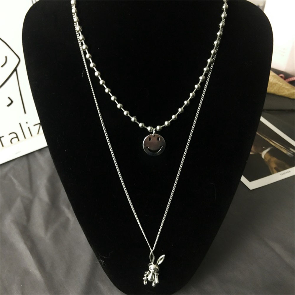 Dây chuyền 2 lớp gắn hình thỏ và mặt cười đáng yêu cho nữ