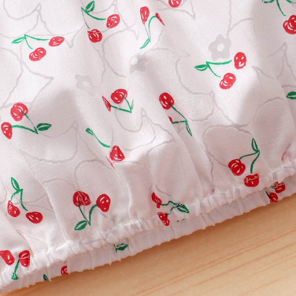 Set đồ 2 món Mikrdoo gồm áo tay cộc in họa tiết quả cherry + quần ngắn màu đỏ thời trang mùa hè cho bé gái