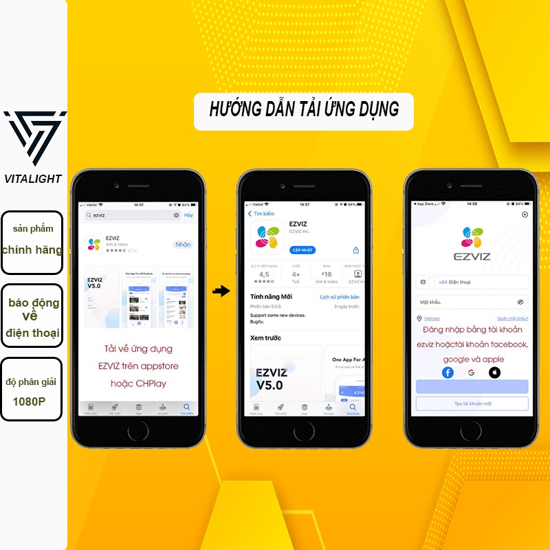 Camera wifi an ninh cảnh báo về điện thoại EZVIZ C6N 4Mb độ phân giải 2k có loa mic đàm thoại 2 chiều VITALIGHT