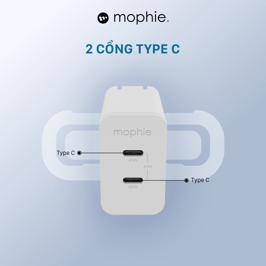 Sạc nhanh Mophie Power Delivery 45W/67W 2 USB-C GaN
