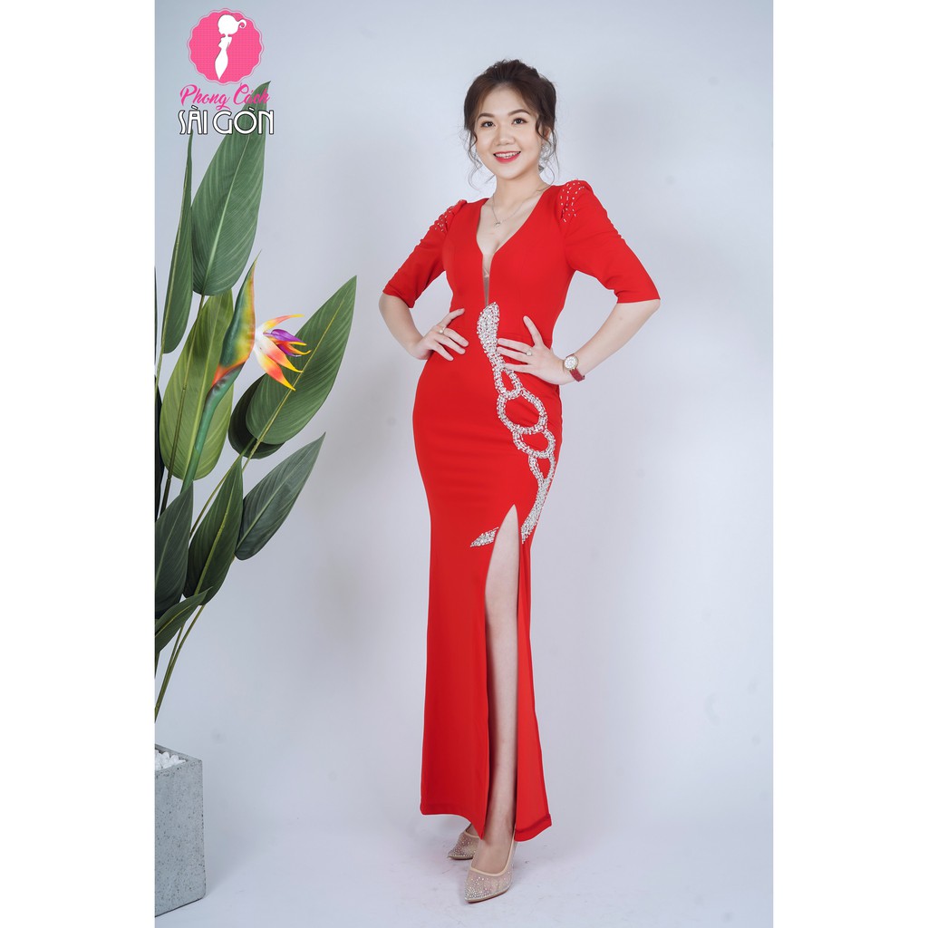 Đầm dạ hội Phong Cách Sài Gòn thiết kế tay con đính ngọc cao cấp