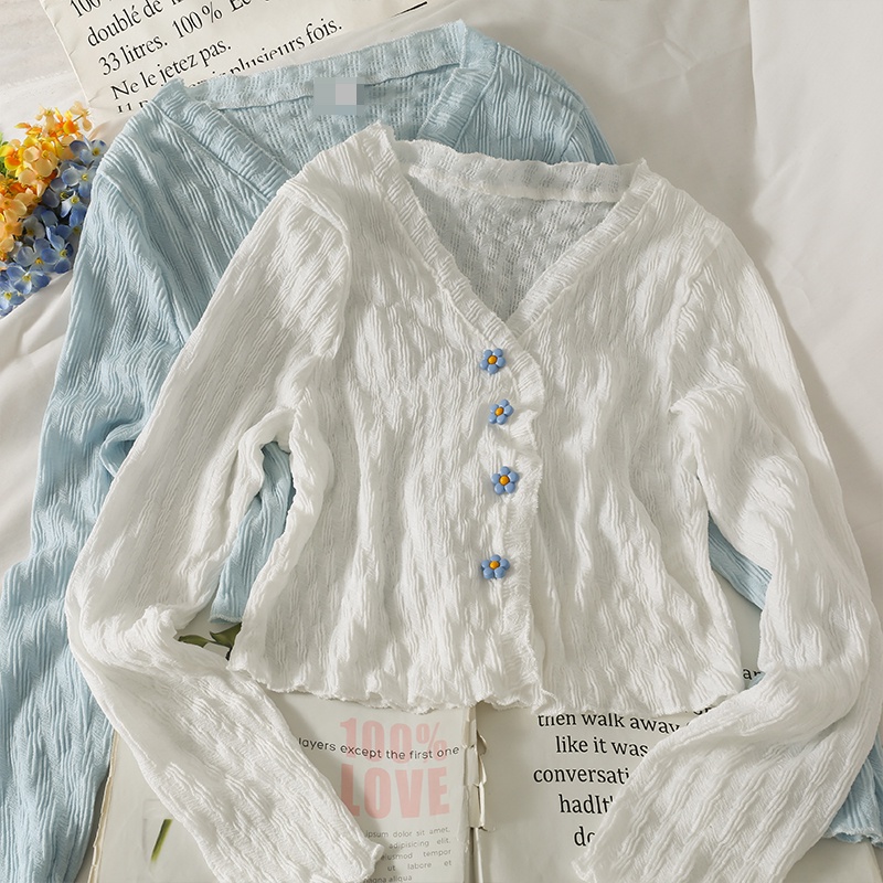 Áo sơ mi ba nút mỏng họa tiết hoa cổ thấp thời trang mùa thu cho nữ 2021