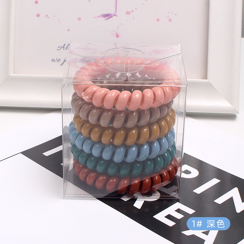 Set 6 Dây Buộc Tóc Lò Xo Chất Liệu TPU Co Giãn Màu Sáng Tinh Tế Thời Trang