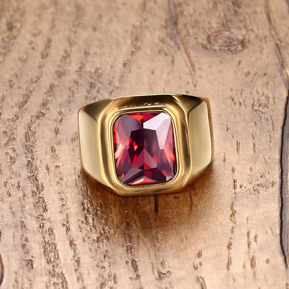 Nhẫn thép titan mạ vàng 18K đính đá Ruby Sapphire pha lê đơn giản thời trang cho ...