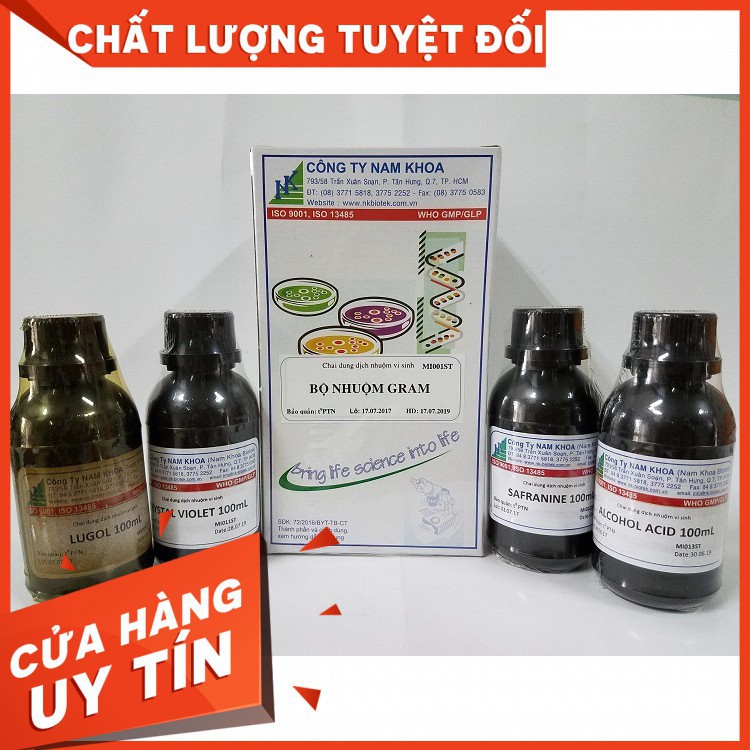 Bộ nhuộm gram (lugol 1%+ Fucsin + DD tím gentian)chai 100ml