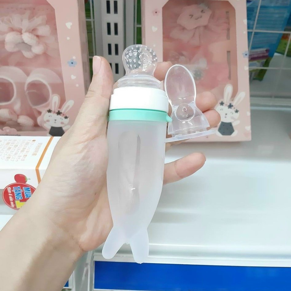 Bình thìa ăn dặm silicon tặng kèm núm nhai chống hóc siêu mềm Sami Nhật Bản mesocshop