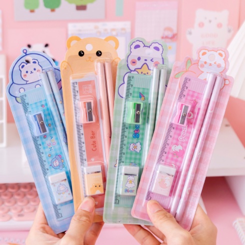 Set học tập tiện dụng gồm 5 món nhiều màu sắc xinh xắn dành cho học sinh