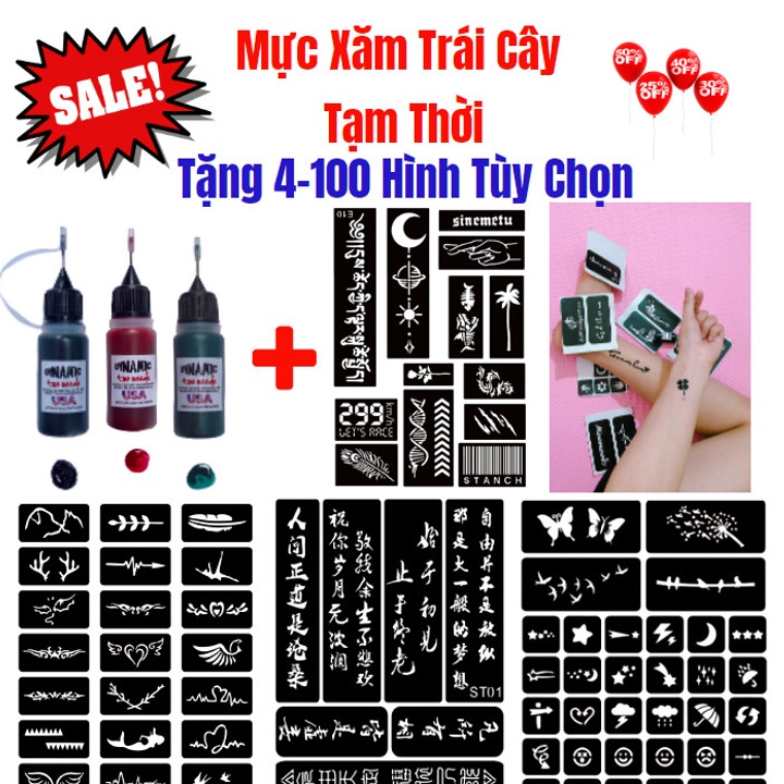 [GIÁ SỈ] Mực xăm tạm thời + Khuôn A4 (20 - 63 hình) Kèm giấy hướng dẫn sử dụng